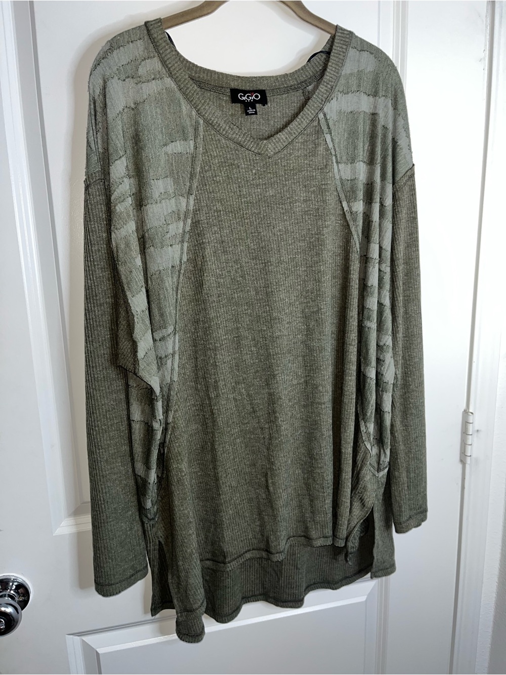 GiGio by Umgee Ribbed Casual Camo Print Grunge Oversized Camp Combat Top Size L